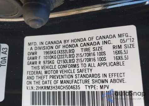 2012 Honda Cr-V Lx from USA, damaged, VIN 2HKRM3H34CH504635